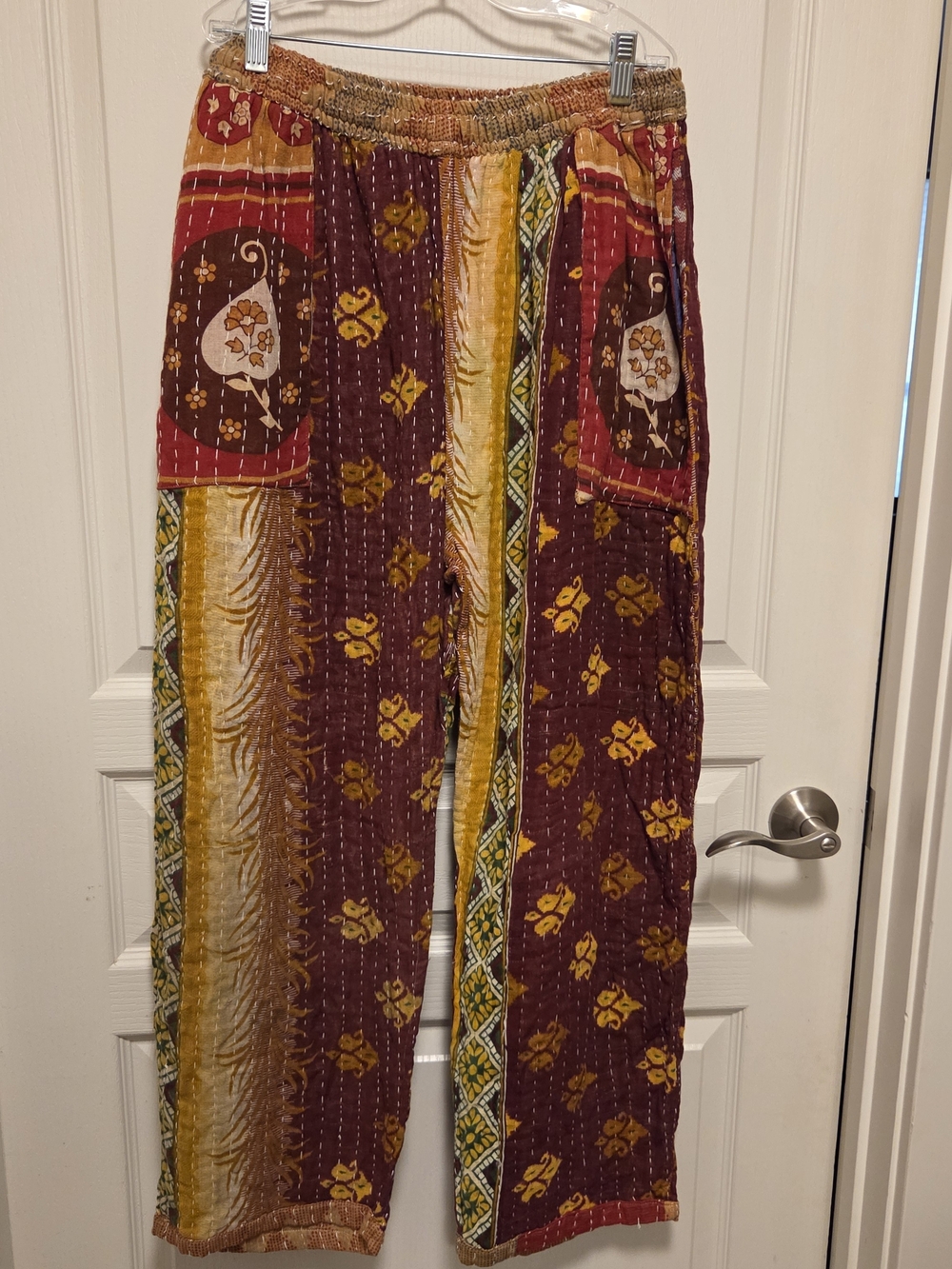 Fully Reversible Vintage Kantha Cotton Wide Leg Pants